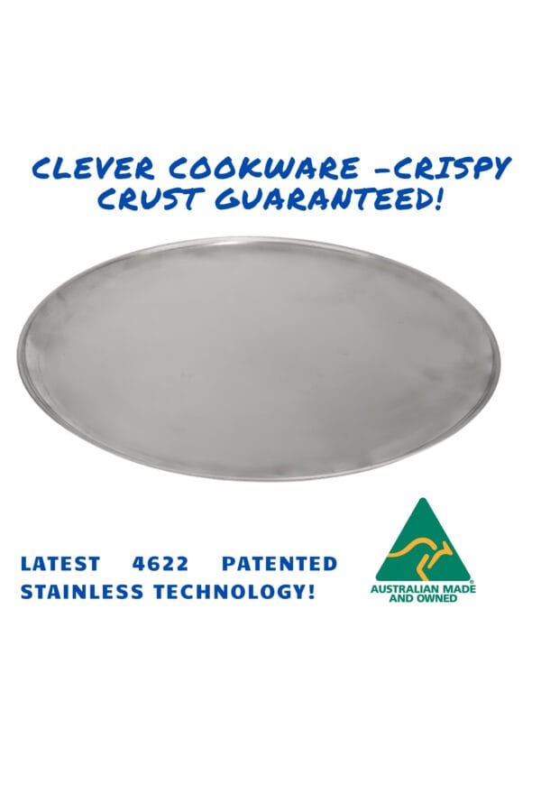 13 and 1/2 Inch (355mm) Pizza Trays from 0.7mm Core 4622 Ferritic Stainless Steel - Crispy Crust Guaranteed! even on Gluten Free Pizza!